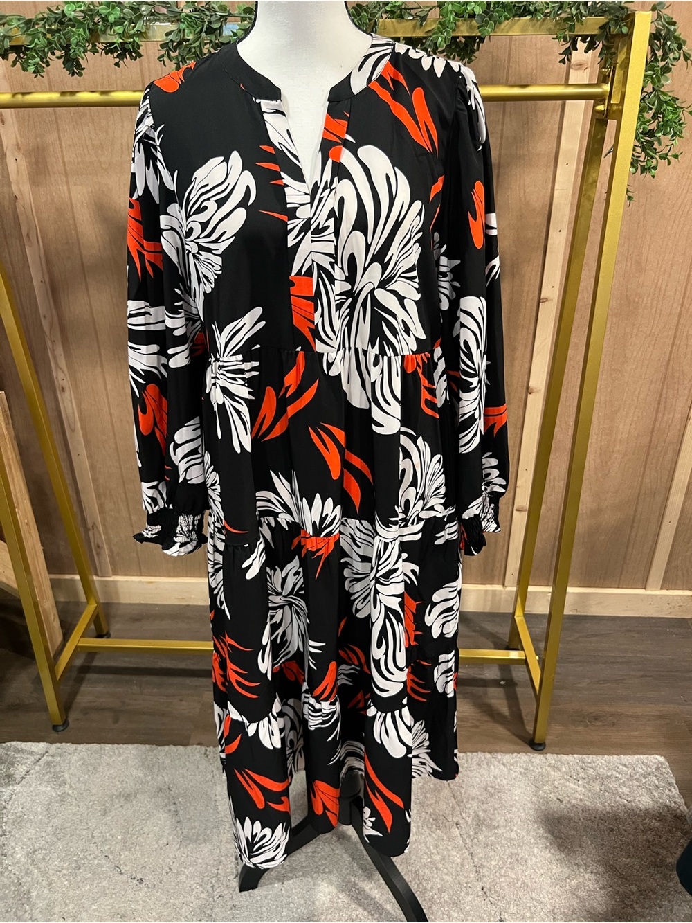 Jodifl Print Midi Dress with Red Accents